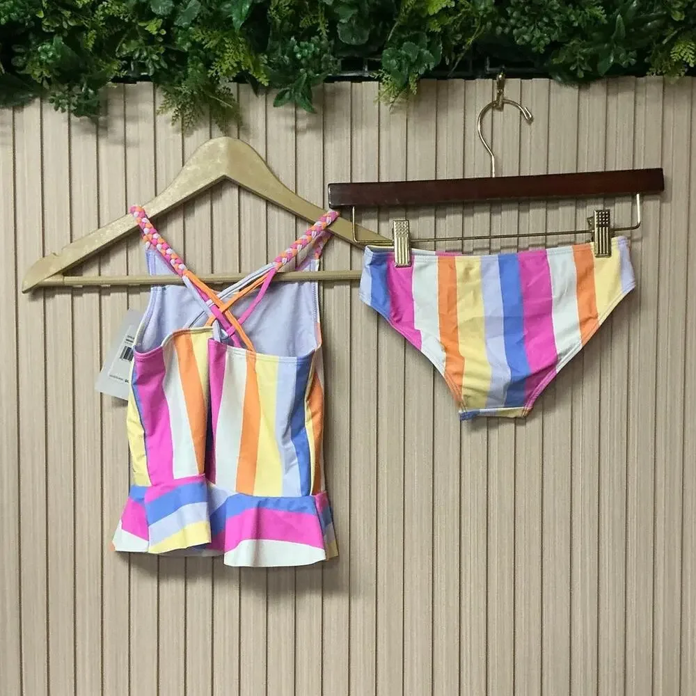 Hurley Girls 2-Piece Braided Ruffle Tankini Swimsuit Size M (7/8)